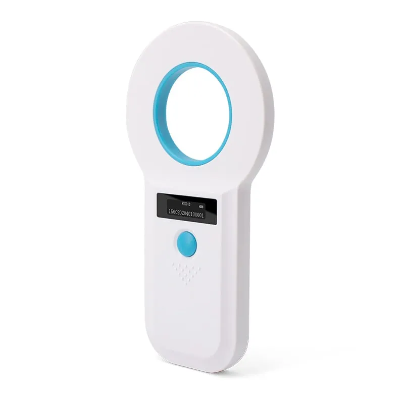 A520-M white handheld microchip reader, angled view