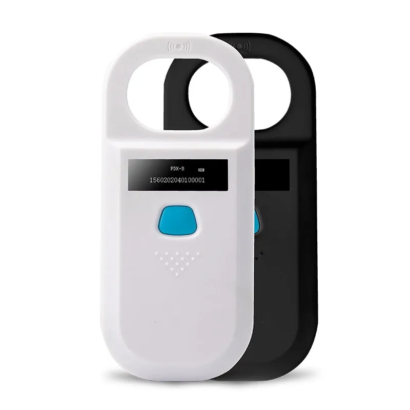 A530-U pocket FDX-B animal tag readers in white and black, OLED showing a tag number