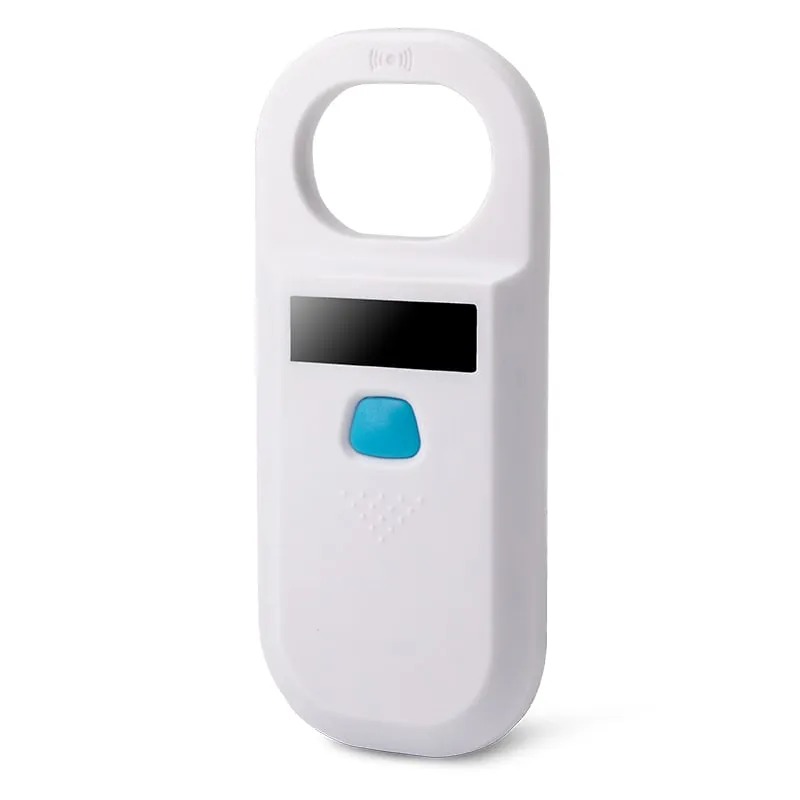 A530-U white pocket reader, angled view with OLED and scan button