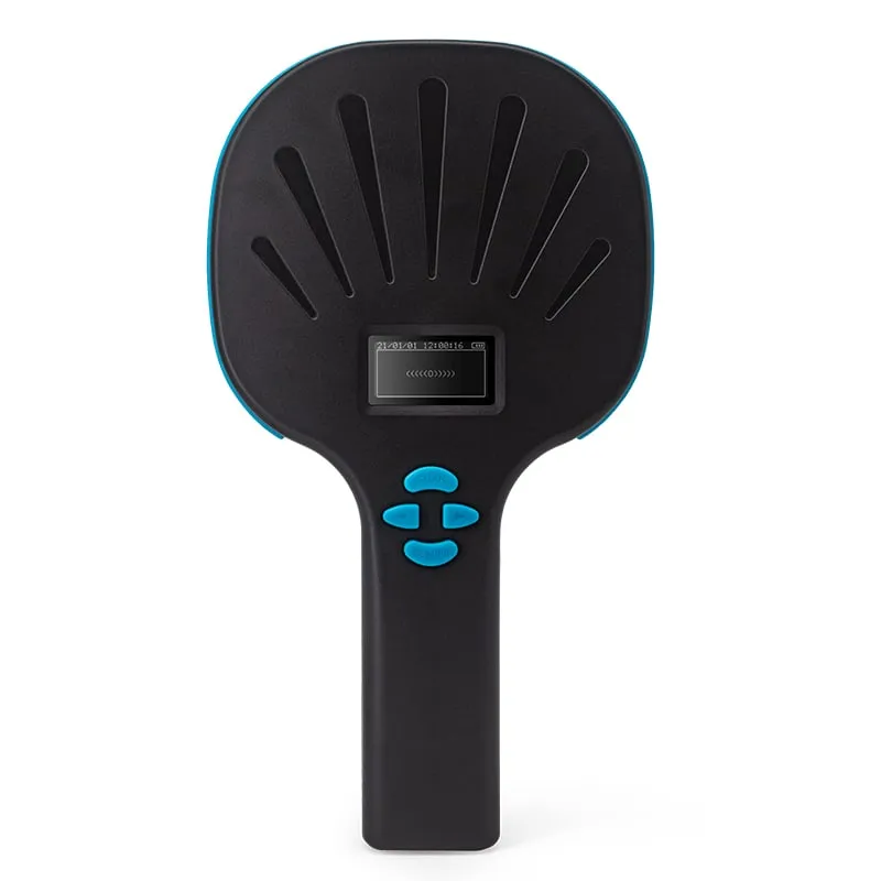 A540-M paddle handheld animal RFID and barcode reader, front with OLED and keypad
