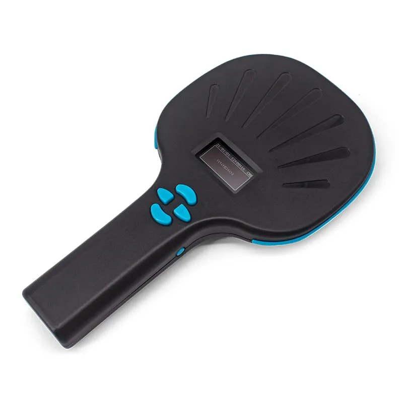 U540-M UHF RFID and barcode handheld, black paddle with blue trim, OLED and four blue keys, angled view