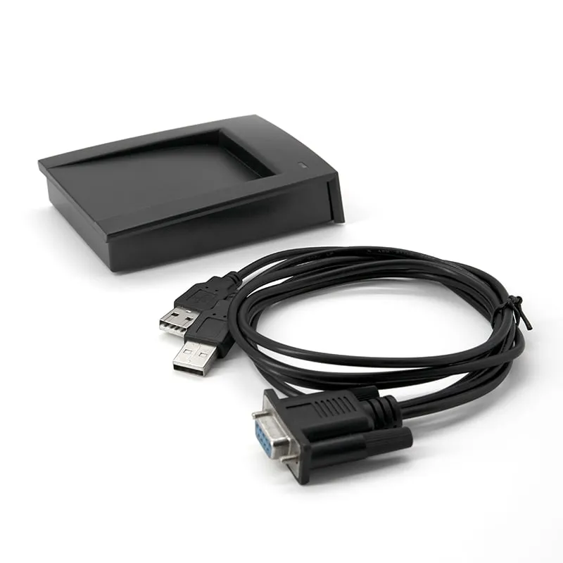 L150-R with its serial cable: two USB-A plugs and a DB9 connector