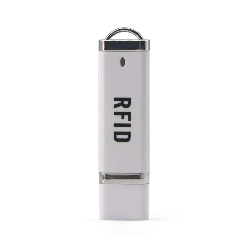 L210-U white 125kHz USB stick RFID reader with key ring, front view