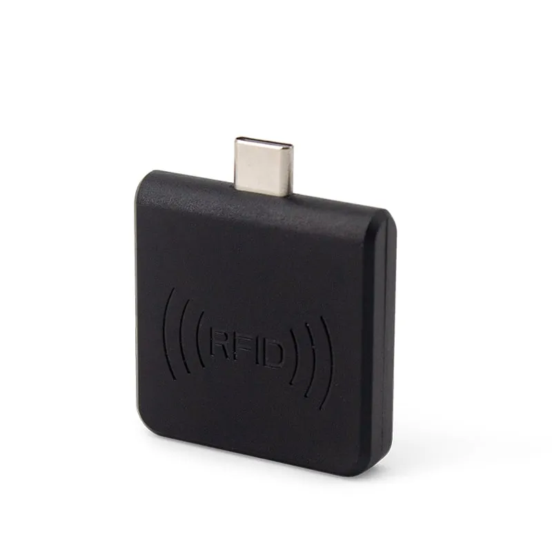 L220-C 125kHz USB-C RFID reader in black, standing upright, three-quarter view