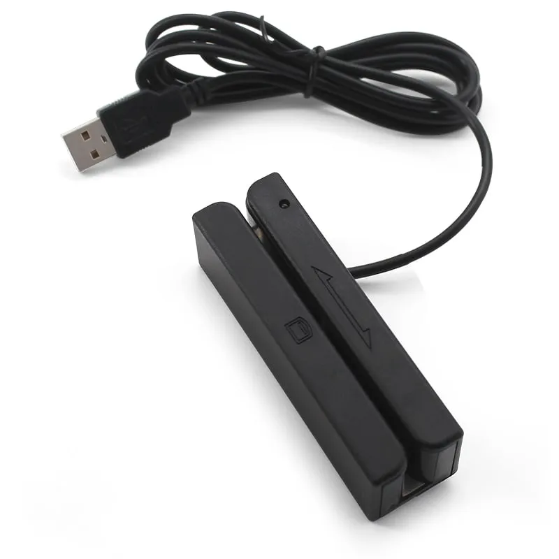 M170-U 3-track USB magnetic stripe reader with USB-A cable, front three-quarter view of the swipe slot