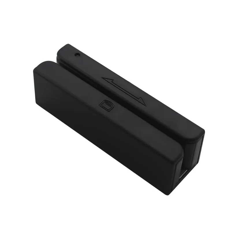 M170-U 3-track magnetic stripe reader on white background, showing the swipe slot and direction arrow