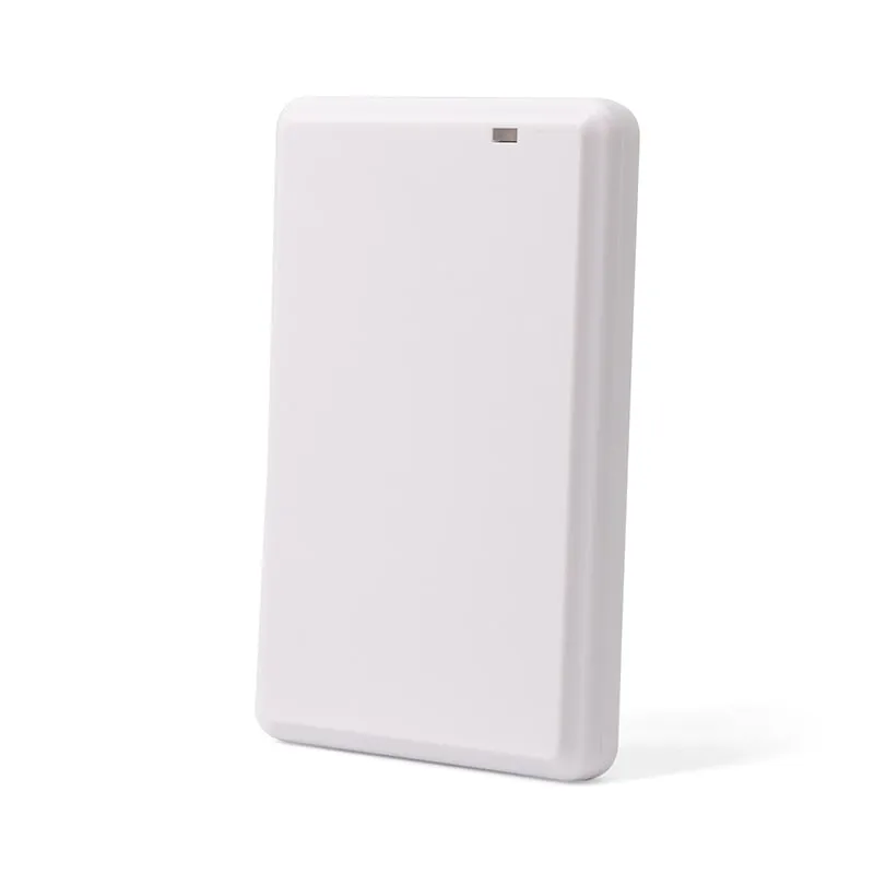 U120-U UHF desktop reader/writer, angled front view of the white flat pad