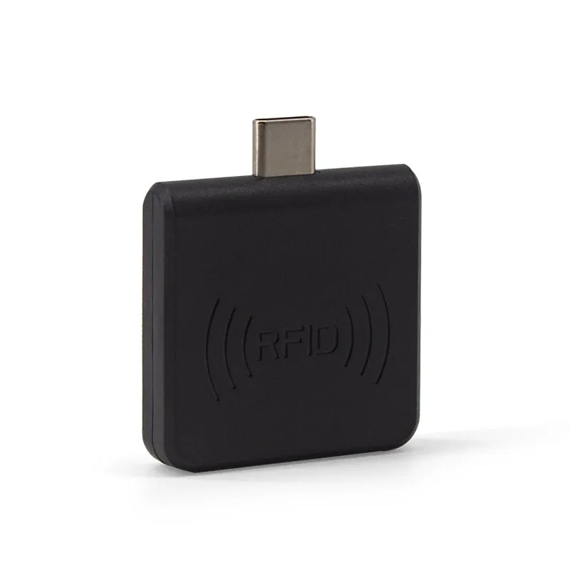 U220-C USB-C UHF RFID reader in black, three-quarter front view