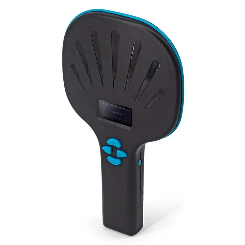U540-M UHF RFID barcode handheld, black paddle, standing angled view