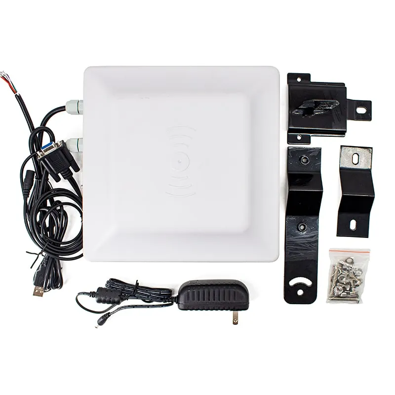 U610-M UHF integrated reader with mounting brackets, screws, power adapter, USB and DB9 cables