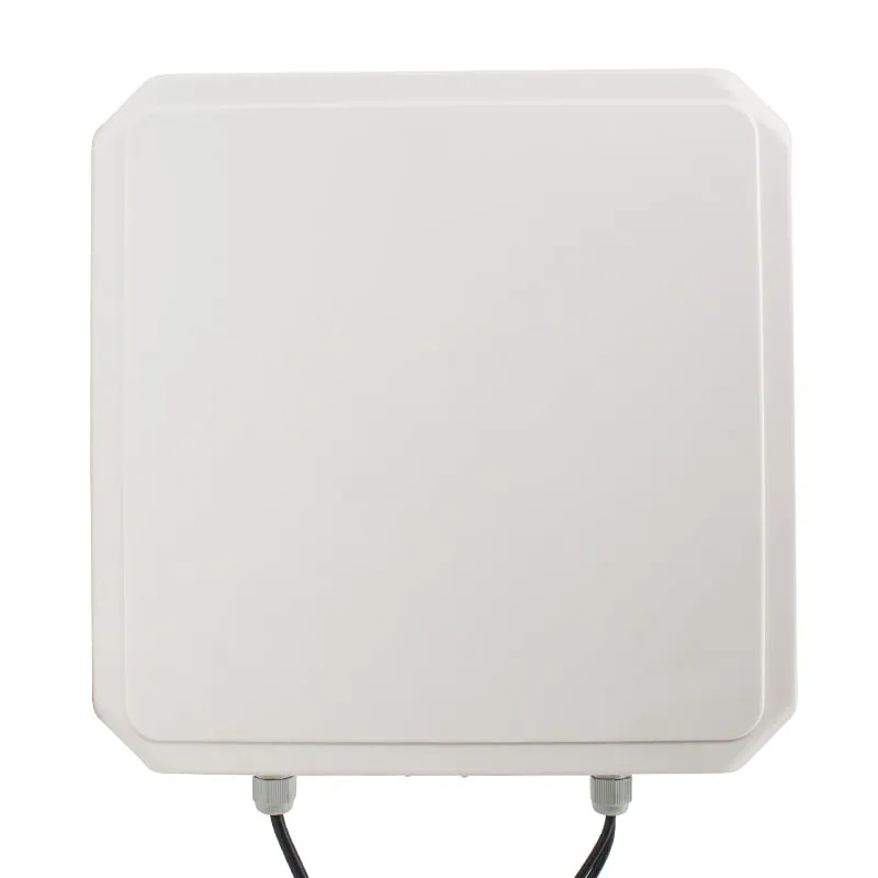 U630-M 9 dBi UHF integrated RFID reader, front view with two cable glands on the lower edge
