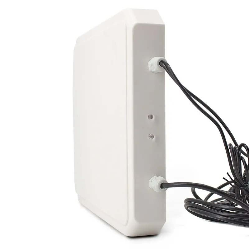 U630-M UHF integrated reader, side view with power and data cables leaving the glands