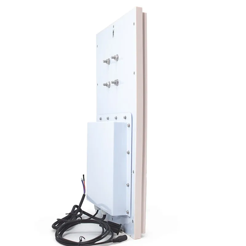U640-M UHF reader rear three-quarter view with electronics box, mounting studs and cables